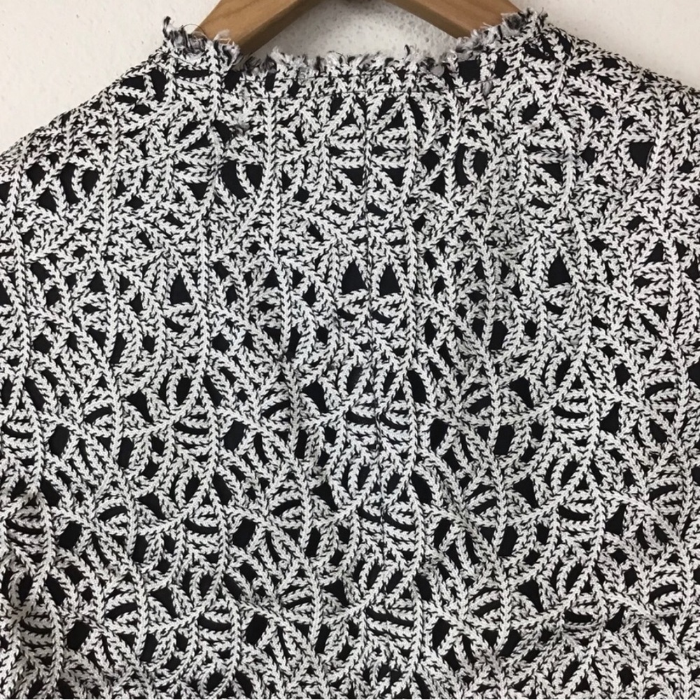 Akris White & Black Textured Appliqué Zip Jacket Blazer Women’s Size 8 - Picture 8 of 10